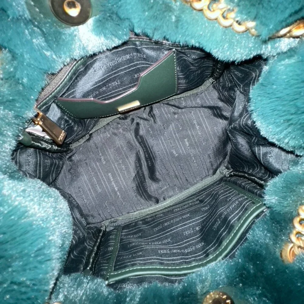 Kate Spade Cleo Faux Fur Small Chain Bucket Bag In Pine Grove - Picture 8 of 10